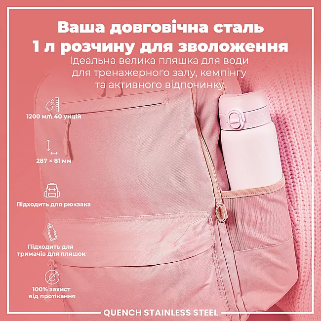 Бутылка для воды металлическая ION8 1200 мл. Stainless Steel , Lilac Dusk