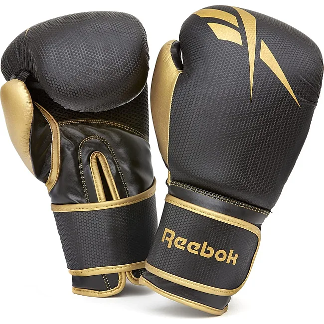 Боксерские перчатки Reebok Boxing Gloves черный, золотистый 14 унций
