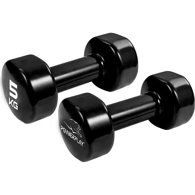 Гантели виниловые POWERPLAY 4125 Achilles 2x5кг. Черные (пара - 2шт)