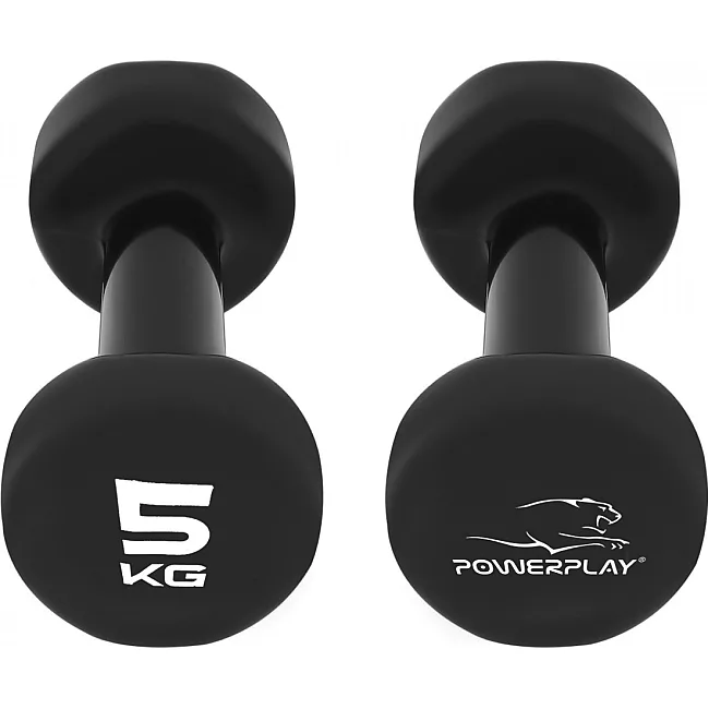 Гантели виниловые POWERPLAY 4125 Achilles 2x5кг. Черные (пара - 2шт)