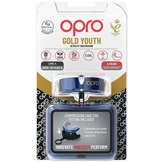 Капа для боксу для дітей OPRO Self-fit GEN5 Youth Gold Dark Blue Pearl