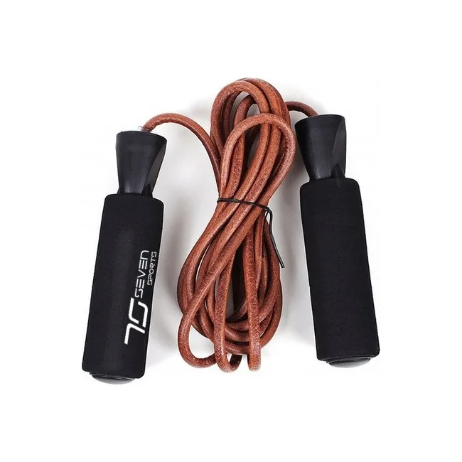 Скакалка кожаная 7SPORTS Pro Fitness 300см. с обвесниками SK-2 черная