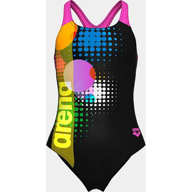 Купальник закрытый для девочек Arena DOTS SWIMSUIT SWIM PRO BACK черный, розовый (для детей)