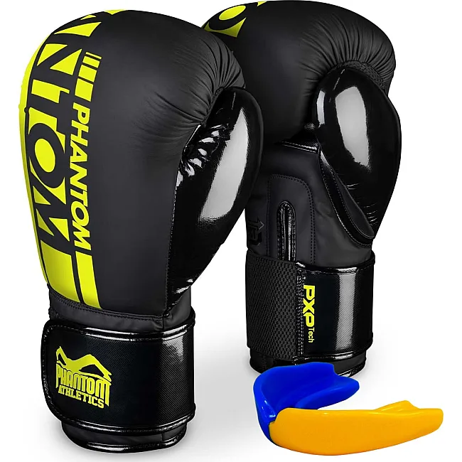 Перчатки для бокса PHANTOM APEX Elastic Neon Black/Yellow (капа в подарок)