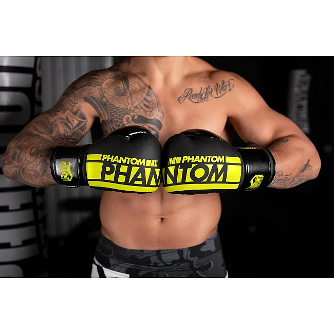 Перчатки для бокса PHANTOM APEX Elastic Neon Black/Yellow (капа в подарок)