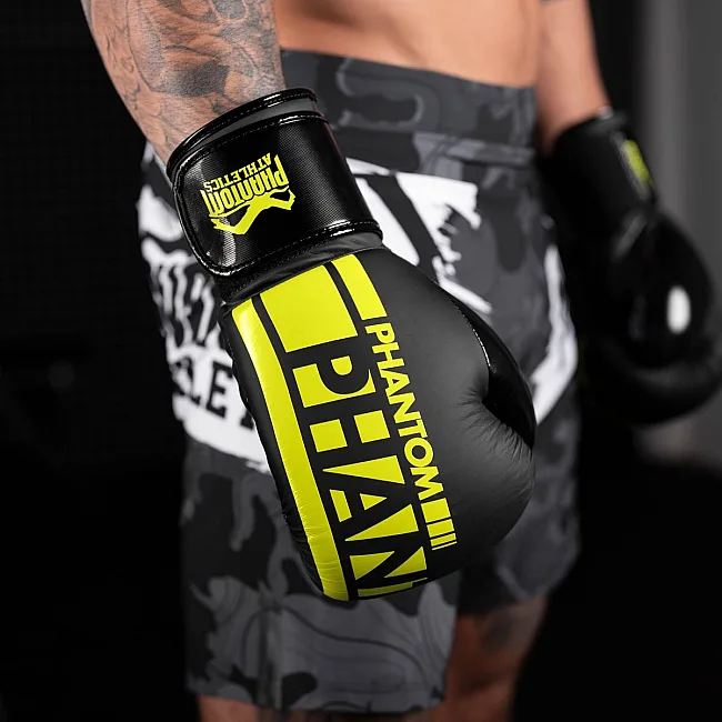 Перчатки для бокса PHANTOM APEX Elastic Neon Black/Yellow (капа в подарок)