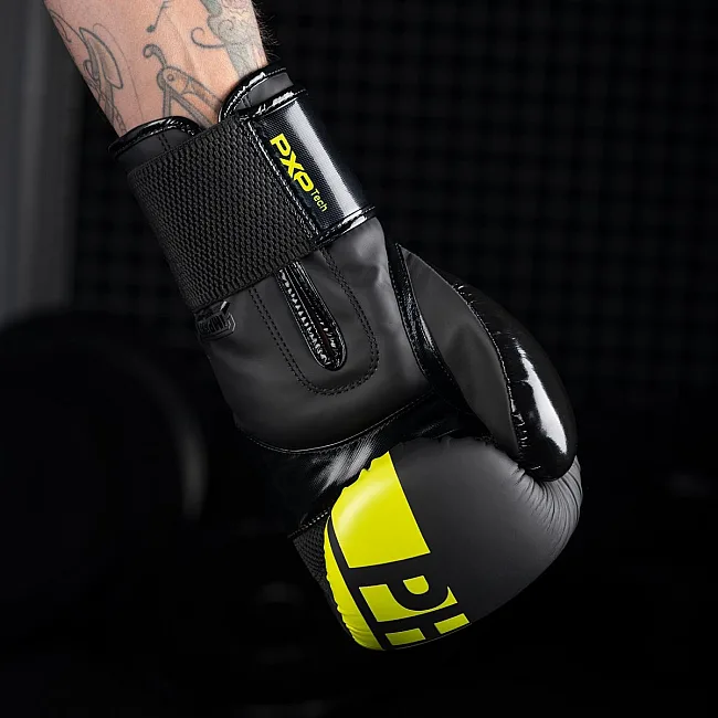 Перчатки для бокса PHANTOM APEX Elastic Neon Black/Yellow (капа в подарок)