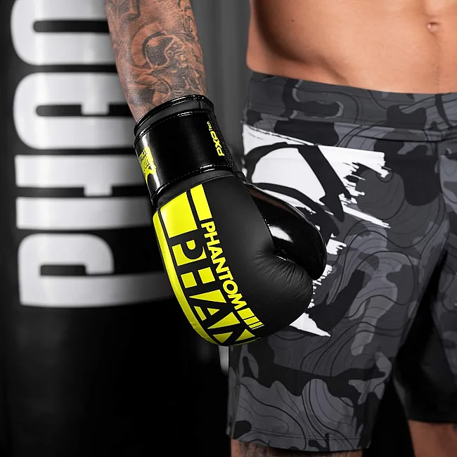 Перчатки для бокса PHANTOM APEX Elastic Neon Black/Yellow (капа в подарок)