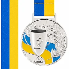 Медаль спортивна зі стрічкою SP-SPORT UKRAINE з українською символікою C-6833 (Срібний)
