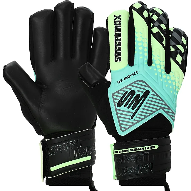 Вратарские перчатки профессиональные с защитой пальцев SOCCERMAX GK-4317 7-11 (Голубой-салатовый)