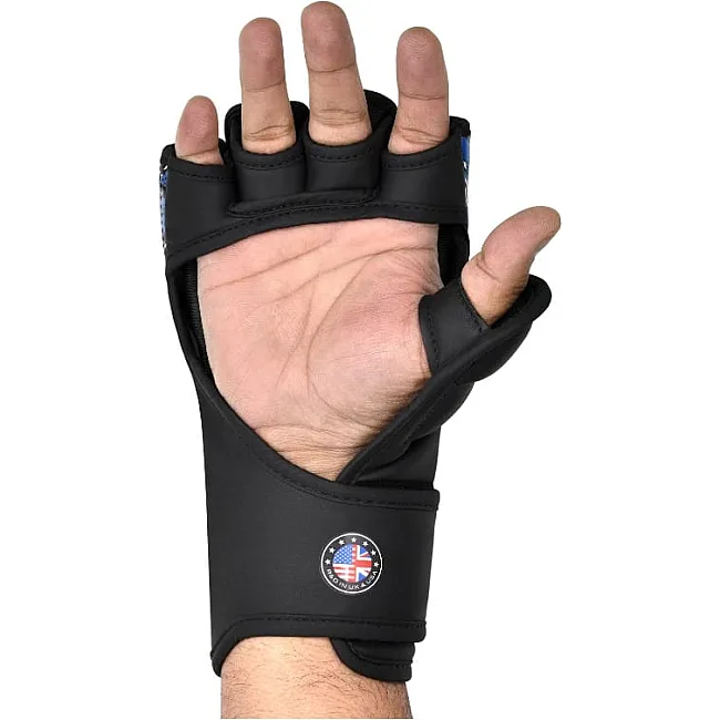 Тренувальні рукавиці RDX GRAPPLING GLOVES NEW AURA F17 чорний, синій