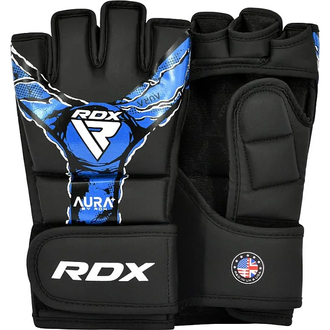 Тренувальні рукавиці RDX GRAPPLING GLOVES NEW AURA F17 чорний, синій