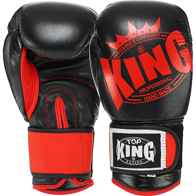 Рукавички для боксу шкіряні TOP KING TK0363 12-14унцій (Чорний-червоний)