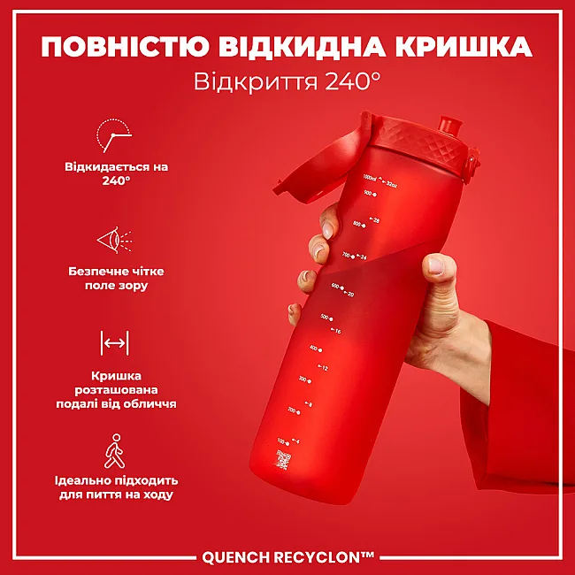 Бутылка для воды ION8 1000мл. (ЭКО бутылка) BPA Free, Red