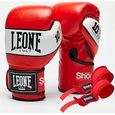 Боксерські рукавиці Leone GN047 SHOCK Red (бинти 4 м. в комплекті)