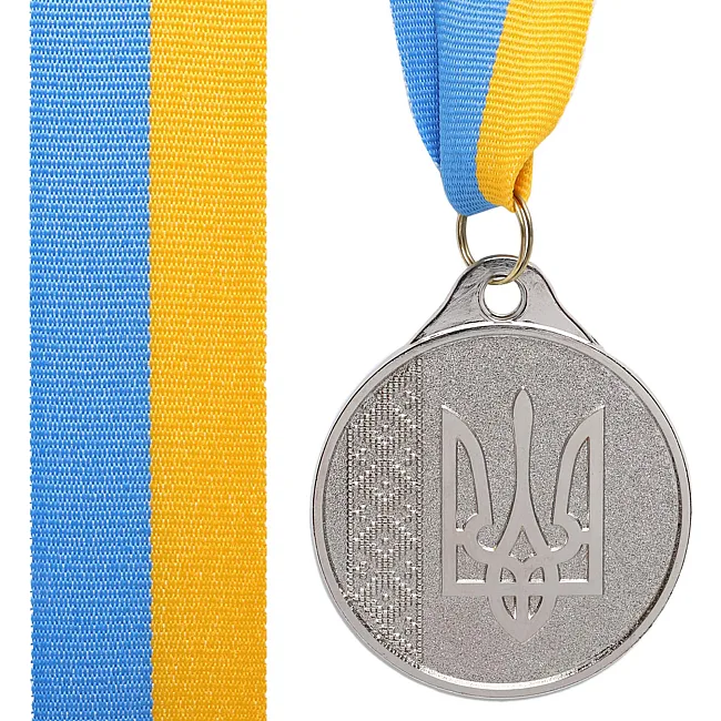 Медаль спортивная с лентой SP-SPORT
 UKRAINE с украинской символикой C-9294 ø5см (Серебряный)