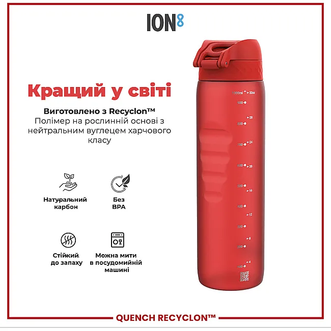Бутылка для воды ION8 1000мл. (ЭКО бутылка) BPA Free, Red