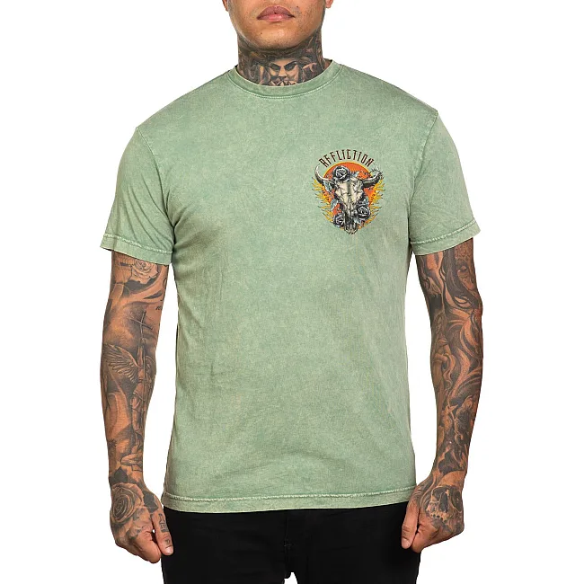 Футболка мужская AFFLICTION Dakota Fire Reversible Tee Oil Green Lava Wash