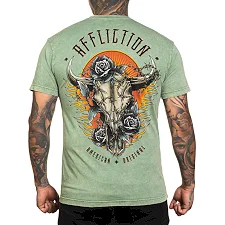 Футболка мужская AFFLICTION Dakota Fire Reversible Tee Oil Green Lava Wash