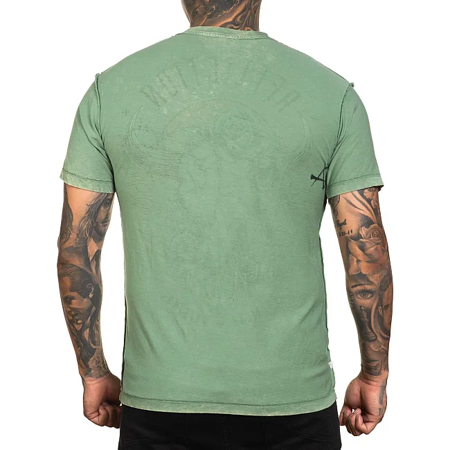 Футболка мужская AFFLICTION Dakota Fire Reversible Tee Oil Green Lava Wash