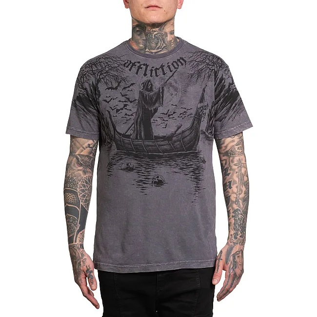 Футболка мужская AFFLICTION River Styx Charcoal Lava Wash
