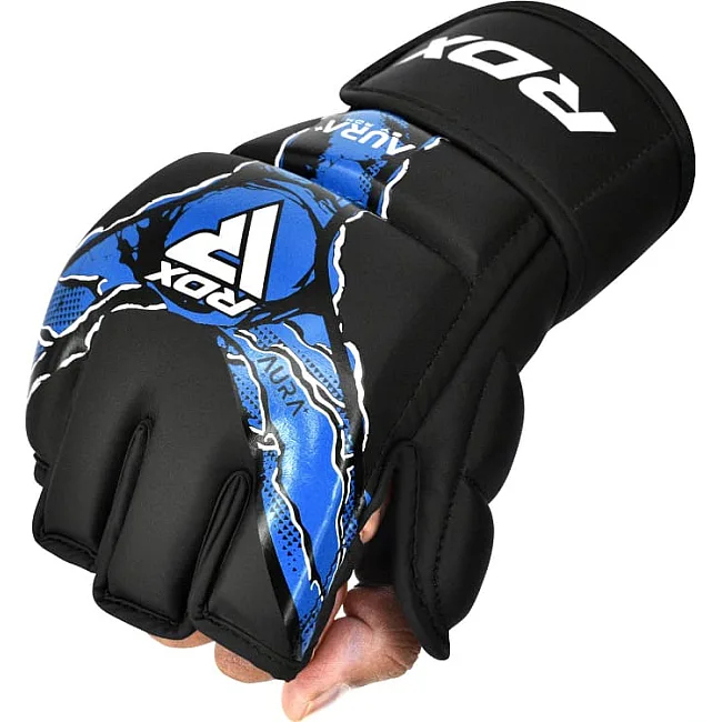 Тренувальні рукавиці RDX GRAPPLING GLOVES NEW AURA F17 чорний, синій