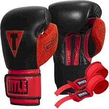 Боксерские перчатки TITLE Boxing All Heart Bag Gloves 2.0 Black/Red (бинты 4м. в комплекте)