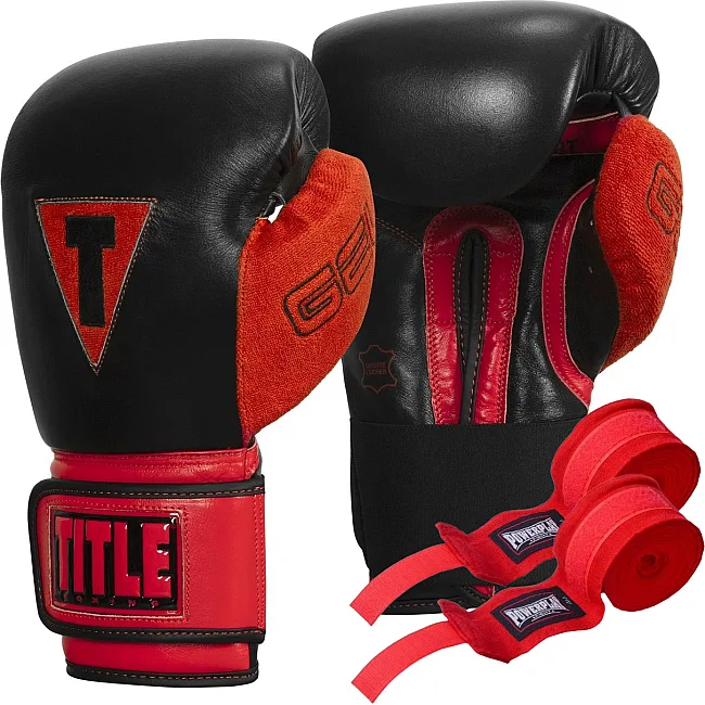 Боксерские перчатки TITLE Boxing All Heart Bag Gloves 2.0 Black/Red (бинты 4м. в комплекте)