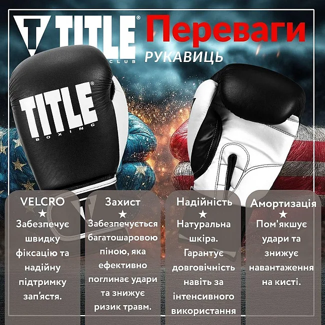 Боксерские перчатки TITLE Boxing Dynamic Strike Black/White (бинты 4м. в комплекте)