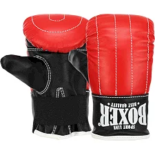 Перчатки снарядные-блинчики для бокса кожаные BOXER 2014 (Красный-черный)