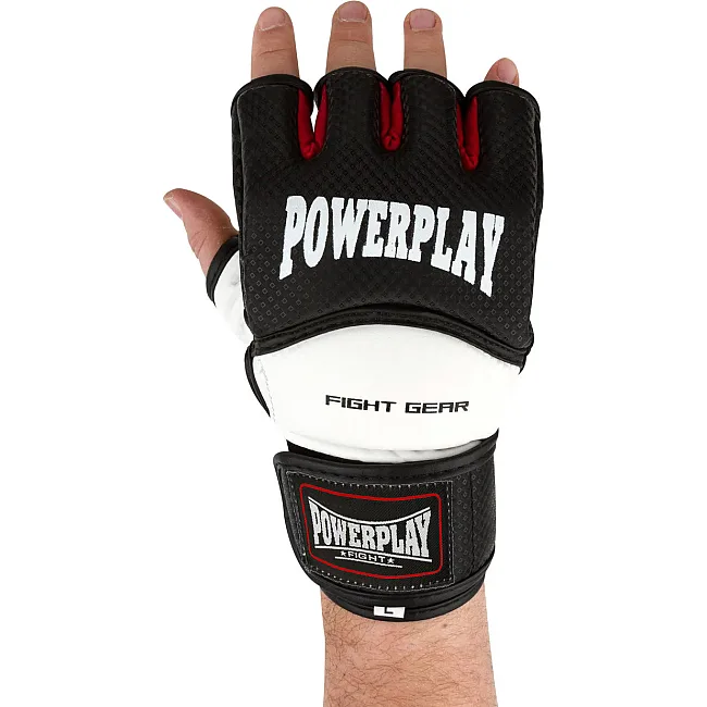 Перчатки ММА POWERPLAY 3075 Черные-Белые (капа в подарок)
