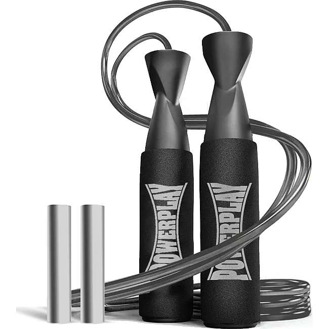 Скоростная скакалка POWERPLAY 4211 X ROPE с утяжелителем (120г*2) Черная (3м.)