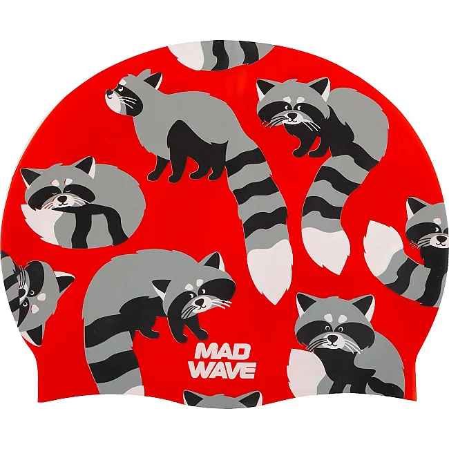Шапочка для бассейна силиконовая для взрослых MADWAVE Raсcoons M057422 (Красный)