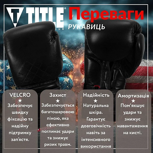 Боксерские перчатки TITLE Boxing Ko-Vert Black (бинты 4м. в комплекте)