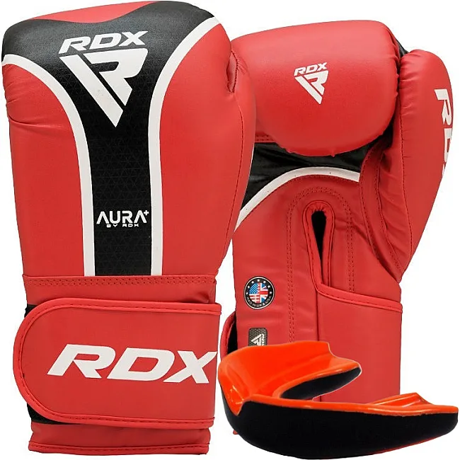 Боксерские перчатки RDX AURA PLUS T-17 Red/Black (капа в комплекте)