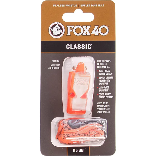 Свисток спортивный судейский пластиковый со шнурком CLASSIC FOX40-CLASSIC (Оранжевый)