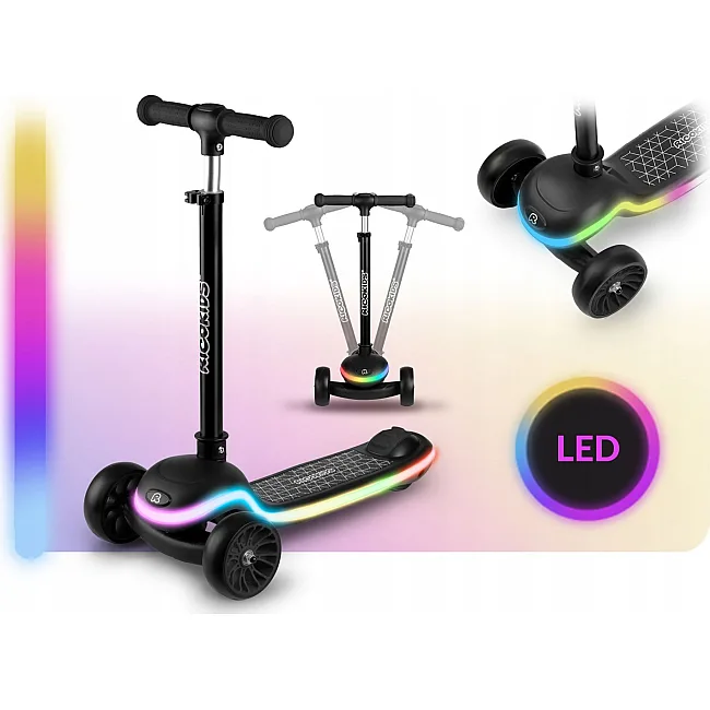 Детский самокат трехколесный Ricokids Leddi черный