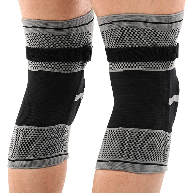 Наколенники спортивные эластичные компрессионные с фиксирующим ремнем KNEE BRACE EZOUS A-07 2шт (Серый-черный)