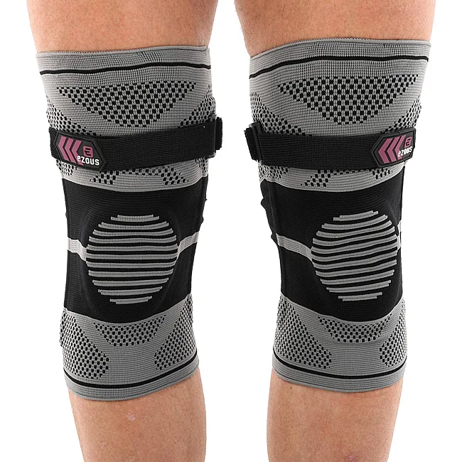 Наколенники спортивные эластичные компрессионные с фиксирующим ремнем KNEE BRACE EZOUS A-07 2шт (Серый-черный)
