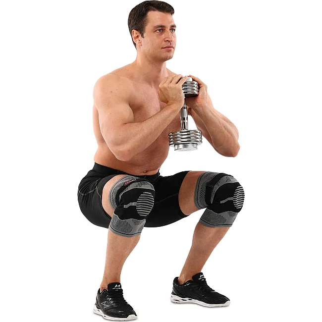 Наколенники спортивные эластичные компрессионные с фиксирующим ремнем KNEE BRACE EZOUS A-07 2шт (Серый-черный)