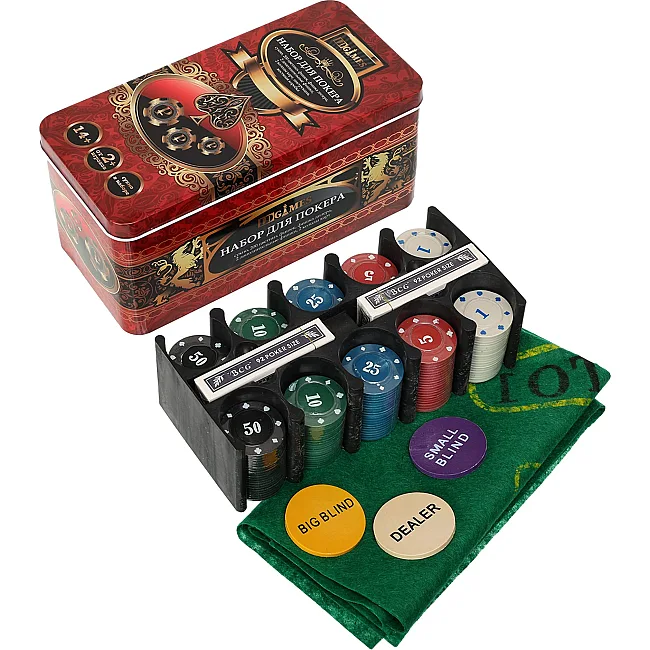 Набор для покера в металлической коробке Poker game set SP-SPORT
 6620H 200 фишек