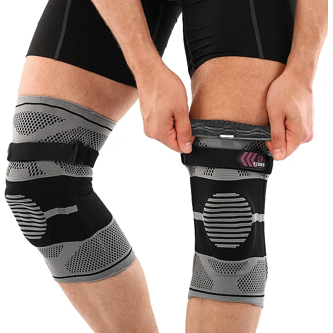 Наколенники спортивные эластичные компрессионные с фиксирующим ремнем KNEE BRACE EZOUS A-07 2шт (Серый-черный)