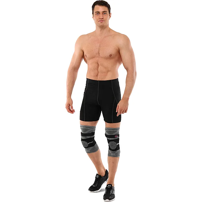 Наколенники спортивные эластичные компрессионные с фиксирующим ремнем KNEE BRACE EZOUS A-07 2шт (Серый-черный)