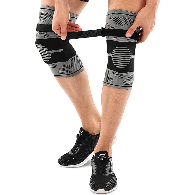Наколенники спортивные эластичные компрессионные с фиксирующим ремнем KNEE BRACE EZOUS A-07 2шт (Серый-черный)