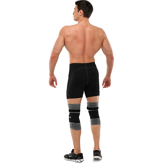 Наколенники спортивные эластичные компрессионные с фиксирующим ремнем KNEE BRACE EZOUS A-07 2шт (Серый-черный)