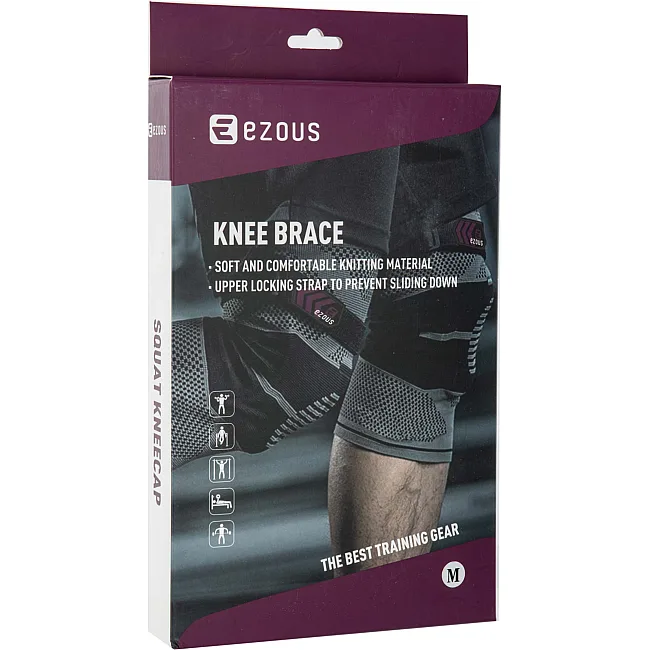 Наколенники спортивные эластичные компрессионные с фиксирующим ремнем KNEE BRACE EZOUS A-07 2шт (Серый-черный)