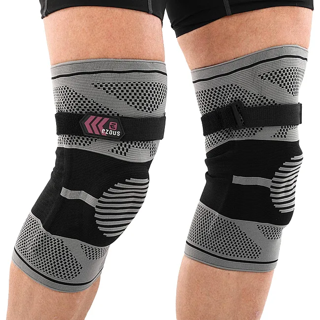 Наколенники спортивные эластичные компрессионные с фиксирующим ремнем KNEE BRACE EZOUS A-07 2шт (Серый-черный)
