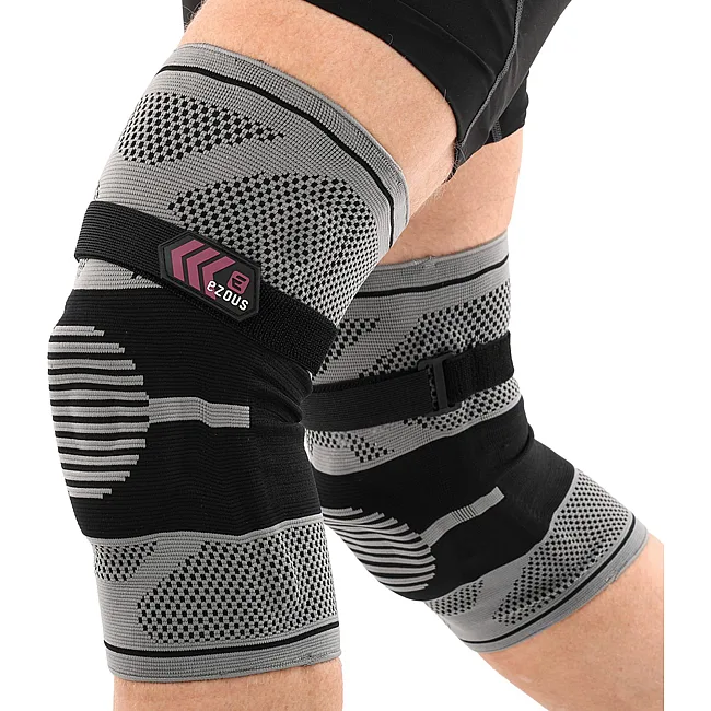 Наколенники спортивные эластичные компрессионные с фиксирующим ремнем KNEE BRACE EZOUS A-07 2шт (Серый-черный)