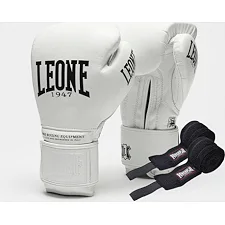 Боксерские перчатки Leone GN111 THE GREATEST White (бинты 4 м. в комплекте)