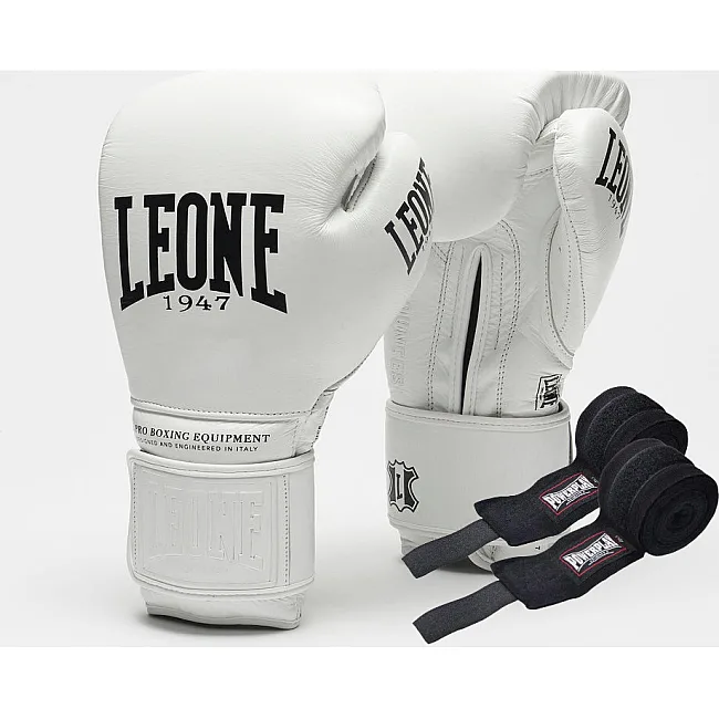 Боксерские перчатки Leone GN111 THE GREATEST White (бинты 4 м. в комплекте)